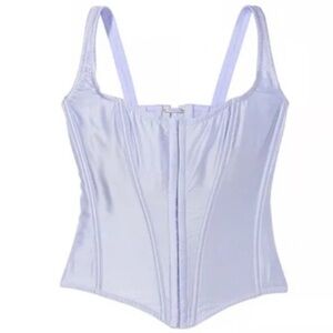 VS classic 100%Silk boned Corset top Dream Angels lace up periwinkle bustier NWT